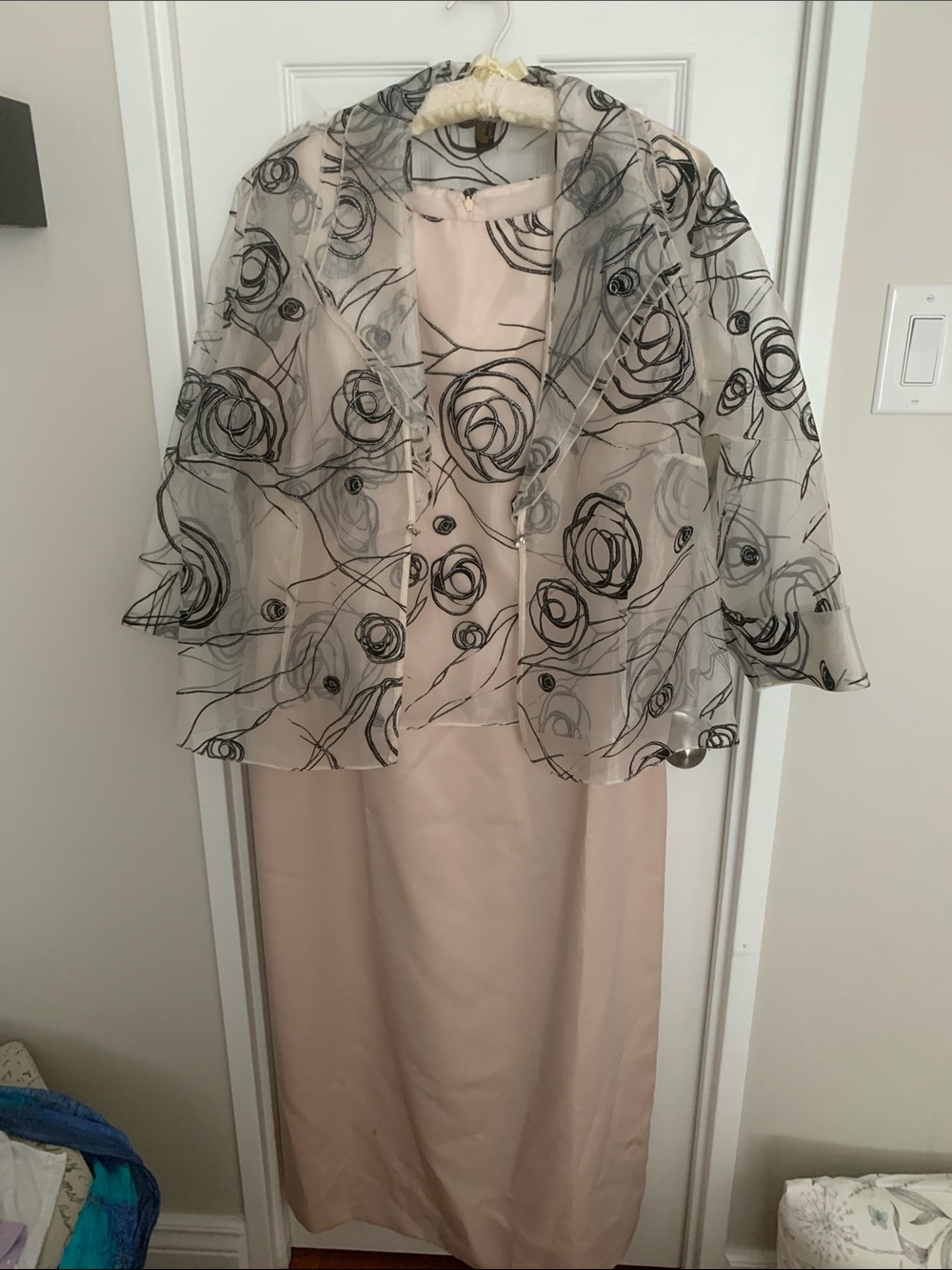 Blush Pink Wedding Dress with Sheer Black Rose Overlay